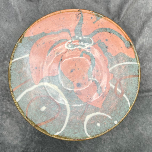Medium Hand Thrown Stoneware Bowl with Pumpkin Flower Design by Ceramic Artist Kristin Bernhardt Conrad