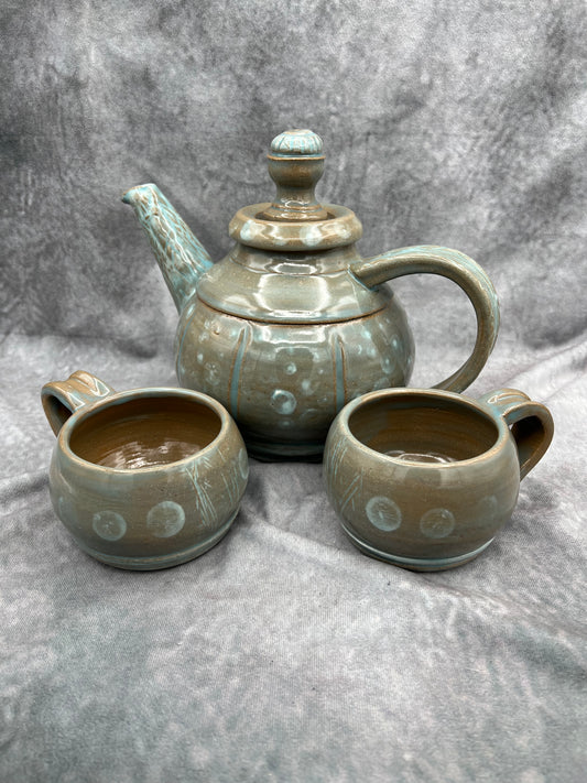 Tea Set with 2 handled mugs (RESERVED until August - accepted in national juried show)