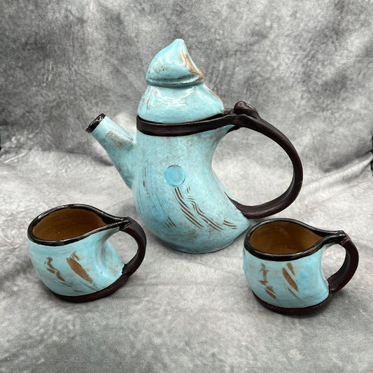 Tea set with two handled mugs (RESERVED until August - accepted in national juried show)